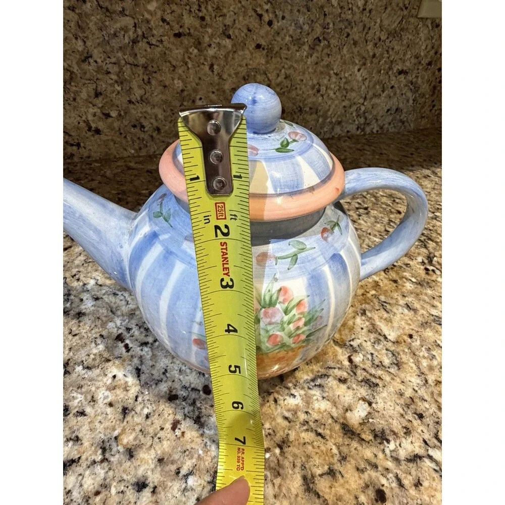 Vintage Pat Wade Design 1993 Hand Painted Ceramic Teapot Floral Philippines Lid